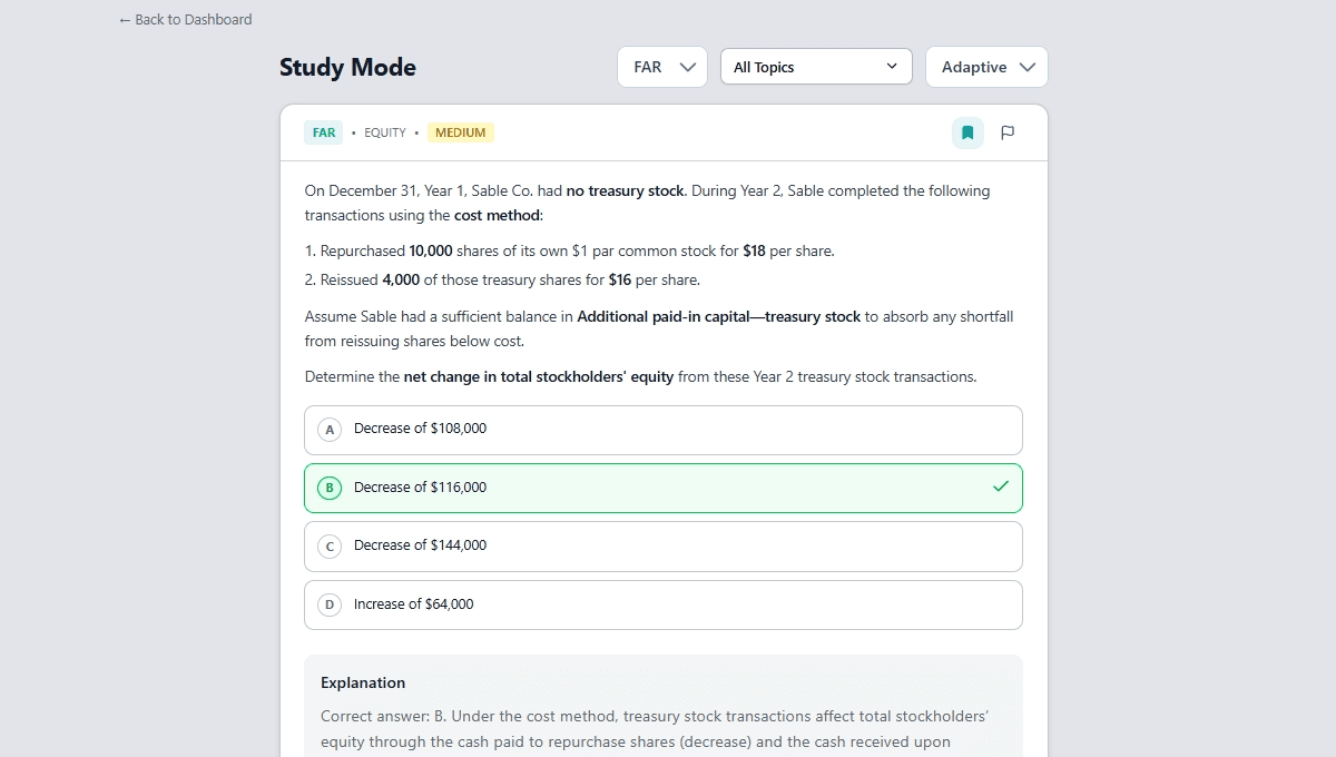CPAtutor AI exam-style question with structured explanation and difficulty calibration